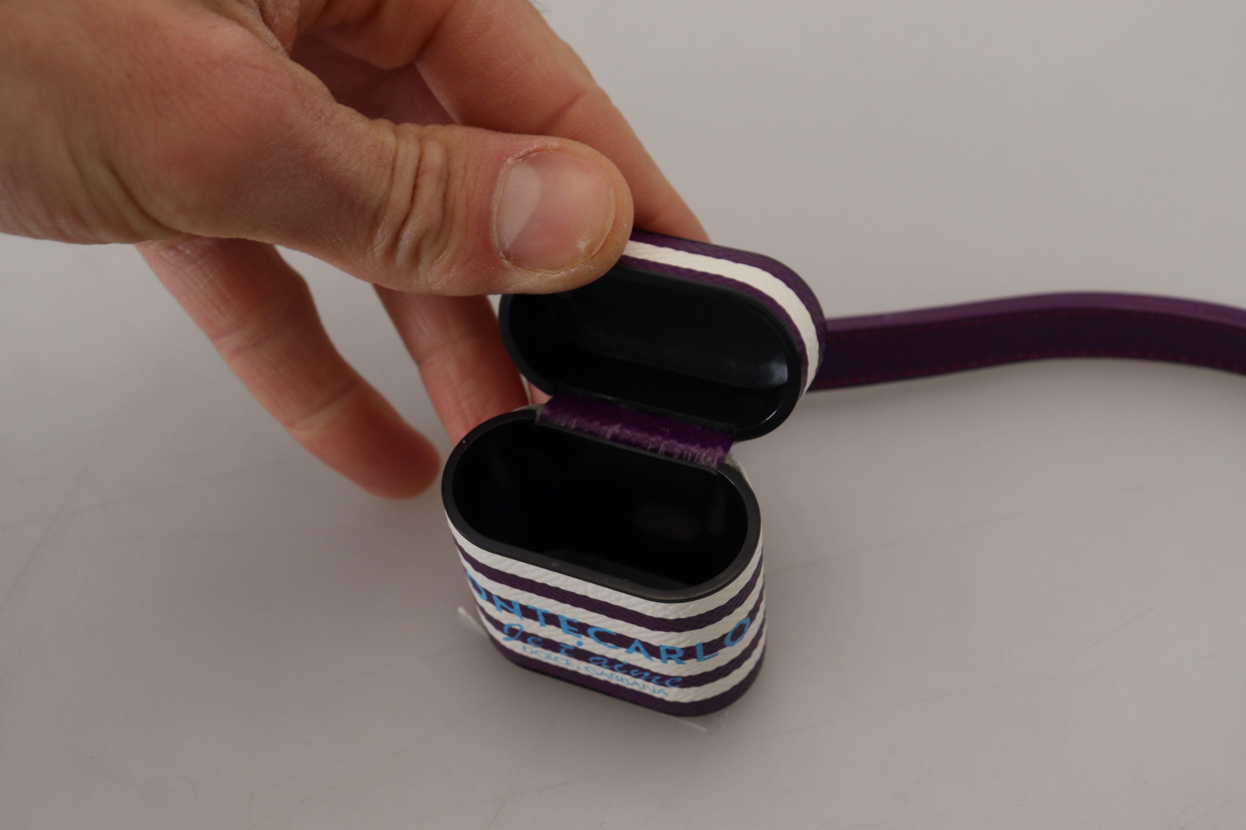 Purple Leather Strap Gold Metal Logo Airpods Case