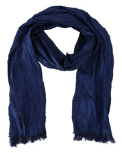 Costume National Blue Silk Shawl Foulard Fringes Scarf