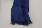 Costume National Blue Silk Shawl Foulard Fringes Scarf