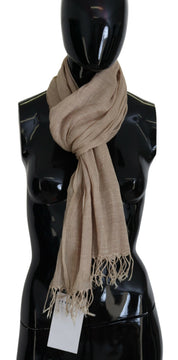 Costume National Beige Cotton Shawl Foulard Fringe Scarf