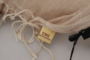 Costume National Beige Cotton Shawl Foulard Fringe Scarf