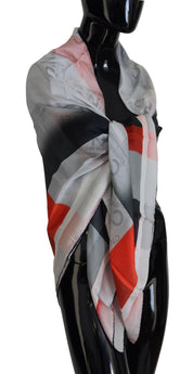 Costume National Gray Red Shawl Foulard Wrap Scarf