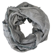 Costume National Gray Print Shawl Foulard Fringes Scarf