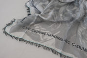 Costume National Gray Print Shawl Foulard Fringes Scarf