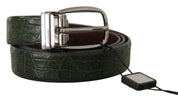 Green Exotic Leather Silver Buckle Belt