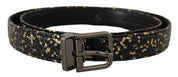 Gold Black Two-toned Leather Chrome Buckle Belt