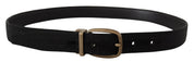 Black Grosgrain Leather Bronze Metal Belt
