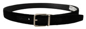 Black Velvet Silver Tone Metal Logo Buckle Belt