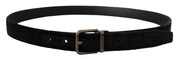 Black Velvet Silver Tone Logo Metal Buckle Belt