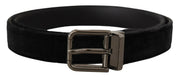 Black Velvet Silver Tone Logo Metal Buckle Belt