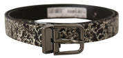 Black Marble Print Leather Gray Logo Belt