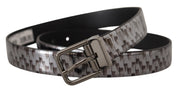 Gray Herringbone Leather Gray 3D Metal Buckle Belt