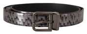 Gray Herringbone Leather Gray 3D Metal Buckle Belt