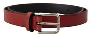 Maroon Vitello Leather Silver Metal Belt