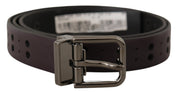 Burgundy Leather Perforated Metal Buckle Belt