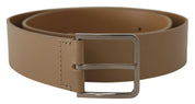 Beige Calf Leather Wide Silver Metal Belt