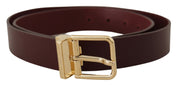 Maroon Vitello Leather Gold Metal Buckle Belt
