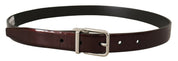 Brown Patent Leather Silver Metal Buckle Belt