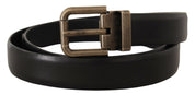 Black Calf Leather Brushed Brass Box Buckle Belt