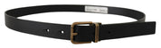 Black Leather Brass Metal Box Buckle Belt