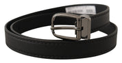 Black Leather Metal Logo Buckle Belt