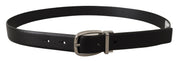 Black Leather Silver Metal Chrome Logo Buckle  Belt