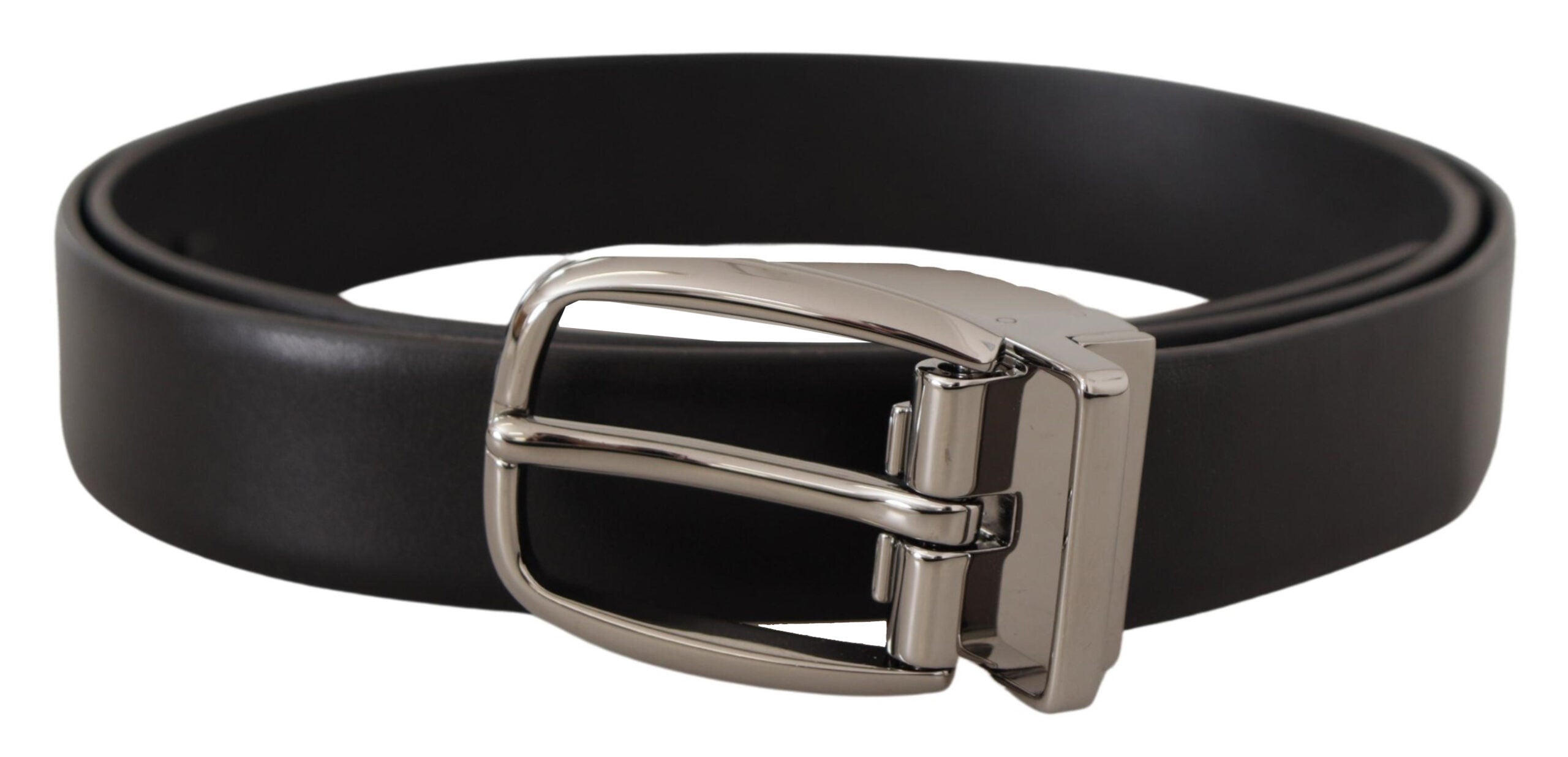 Dolce & Gabbana Black Leather Silver Metal Chrome Logo Buckle  Belt Dolce & Gabbana