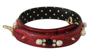 Red Exotic Leather Crystals Bag Shoulder Strap