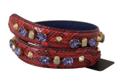 Red Exotic Leather Crystals Bag Shoulder Strap
