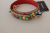 Beige Python Leather Crystals Shoulder Strap