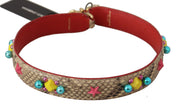 Beige Python Leather Crystals Shoulder Strap
