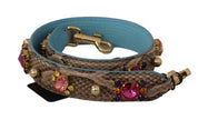 Brown Exotic Leather Crystals Shoulder Strap