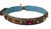 Brown Exotic Leather Crystals Shoulder Strap