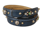 Blue Exotic Leather Crystals Shoulder Strap