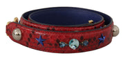 Red Exotic Leather Crystals Shoulder Strap