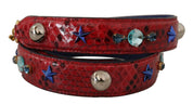 Red Exotic Leather Crystals Shoulder Strap