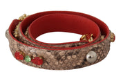 Brown Python Leather Crystals Shoulder Strap