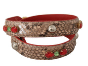 Brown Python Leather Crystals Shoulder Strap