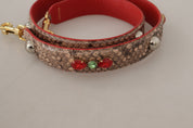 Brown Python Leather Crystals Shoulder Strap