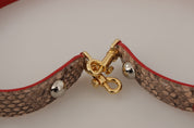Brown Python Leather Crystals Shoulder Strap