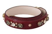 Bordeaux Leather Crystals Bag Shoulder Strap