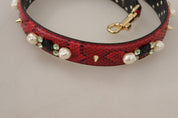 Red Python Leather Crystals Reversible Shoulder Strap
