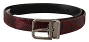 Red Exotic Leather Metal Logo Buckle Belt