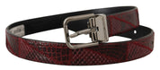 Red Exotic Leather Metal Logo Buckle Belt