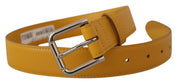 Yellow Leather Silver Tone Logo Metal Buckle Belt