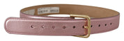 Metallic Pink Polished Leather Logo Metal Buckle Belt