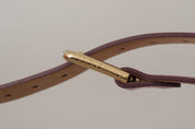 Metallic Pink Polished Leather Logo Metal Buckle Belt