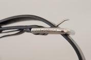 Black Leather Eyelet Silver Tone Metal Buckle Belt