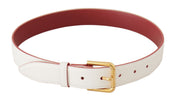 White Calf Leather Two-Toned Gold Metal Buckle Belt