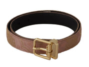 Rose Gold Leather Logo Engraved Metal Buckle Belt